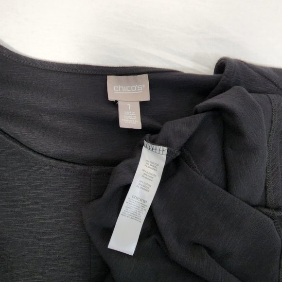 CHICO'S Black Seamed Tee Mixi Dress with Asymmetrical Hem Size 1 (8/M) LIKE NEW - Picture 15 of 16